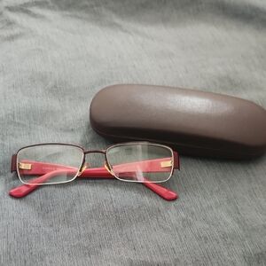 Gucci Red and Gold Eyeglasses with Case